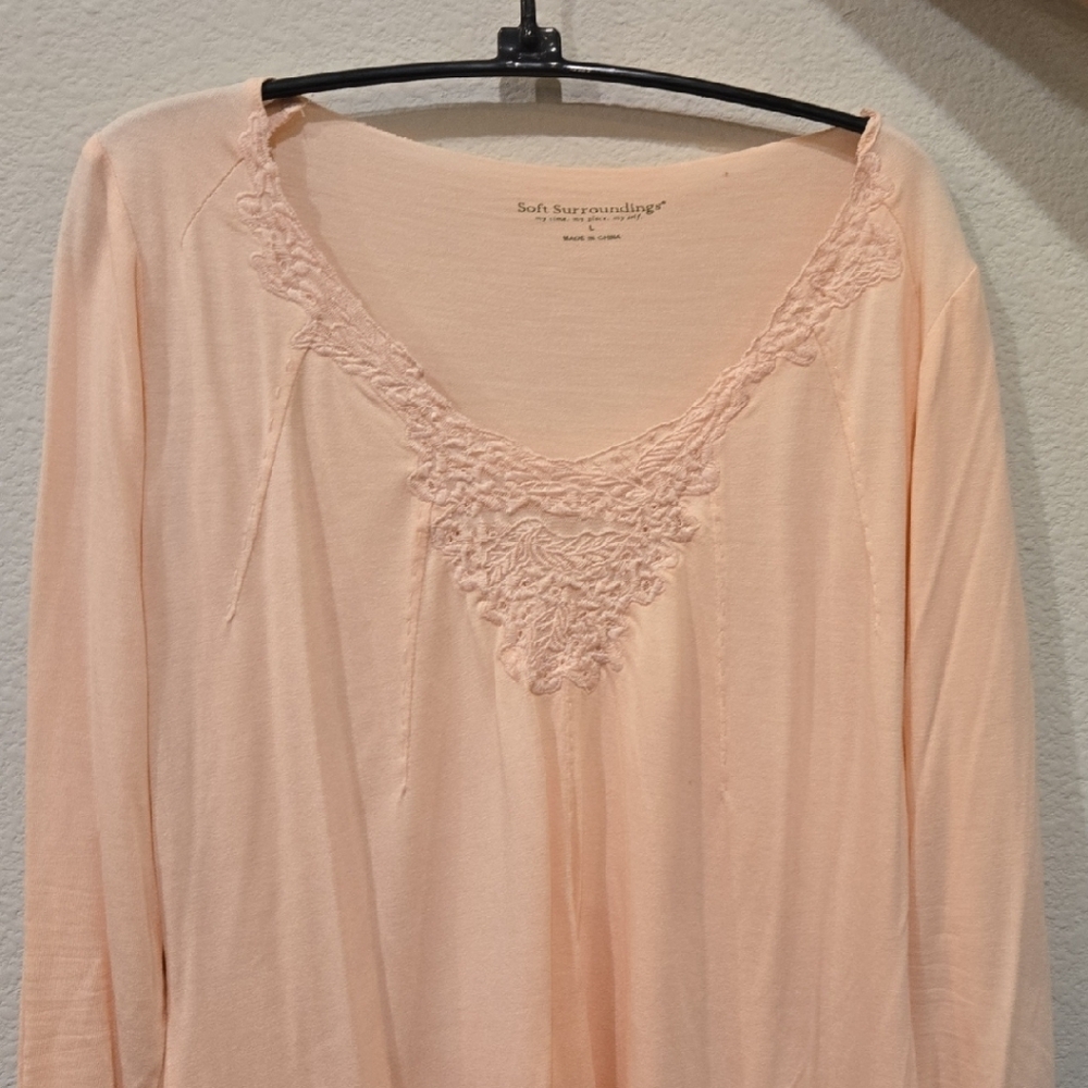 SOFT SURROUNDINGS Pale Pink Lace Long-Sleeve top